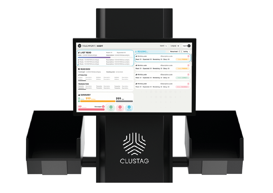 Zentup Workflow RFID audit station with operator interface and conveyor system by Clustag.”
